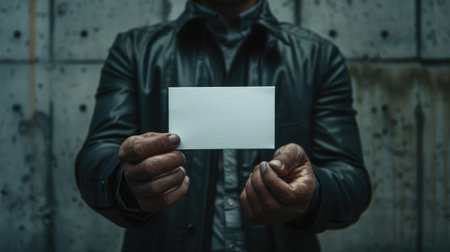 Man holding white business card on concrete wall background --ar 16:9 --v 6 Job ID: 224f9101-c89f-4f9d-97f7-5920802fee4bの素材
