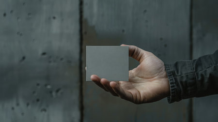 Man's hand showing business card - closeup shot on grey background --ar 16:9 --v 6 Job ID: 0f7b31cf-b40c-48f3-b163-c6174bba3bfdの素材