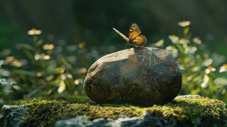 Zen stone with butterflyの素材