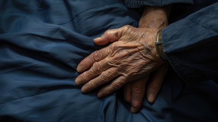 Doctor's hand holding a wrinkled elderly hand --ar 16:9 --v 6 Job ID: 7da59f83-84fe-4a66-be18-d6510f471d0dの素材