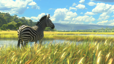 Zebra in the grass nature habitat, National Parkの素材