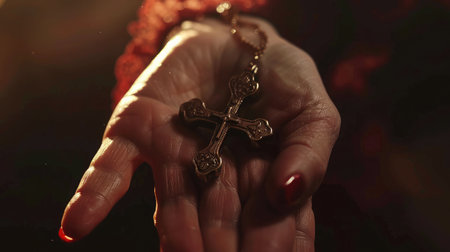 Woman's hand with cross .Concept of hope, faith, christianity, religionの素材