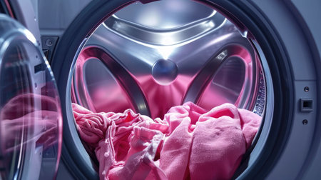 Clothes inside washing machine. Home appliancesの素材