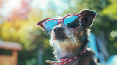 dog wearing sunglasses in summerの素材