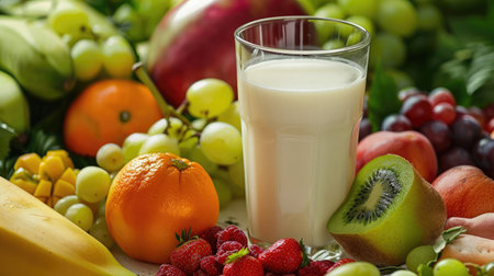 Nutritional needs during pregnancy found in milk and fruitの素材