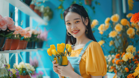 Asian Woman Blogger Sale Her Vase Online By Going Live Sell on Social Media on Her Mobile Phoneの素材