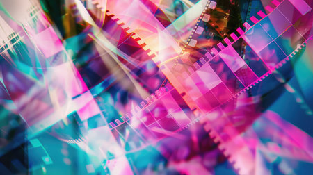multicolored abstract background with film strip.film festival filmmaking movie announcement concept --ar 16:9 --v 6 Job ID: 5f8789c6-1e99-4b82-86f5-4f41a013da7cの素材