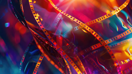 multicolored abstract background with film strip.film festival filmmaking movie announcement concept --ar 16:9 --v 6 Job ID: d069bf3a-b49b-4de8-be09-250c59b7c087の素材