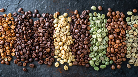 Mixture of different kinds of coffee beans. Coffee Backgroundの素材