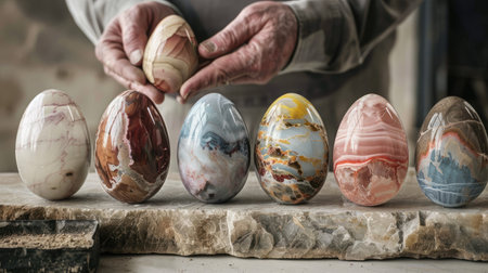 decorative eggs made of colored marbleの素材