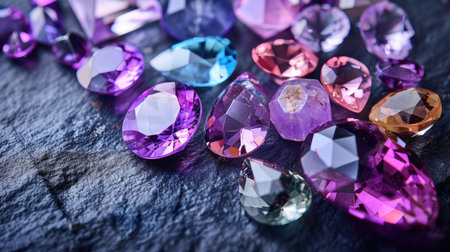 Natural Sapphire gemstone, Jewel or gems on black shine color, Collection of many different natural gemstones amethystの素材