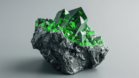 Uvarovite mineral on gray backgroundの素材