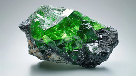 Uvarovite mineral on gray backgroundの素材