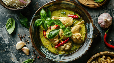 Green thai curry with poultry, chilli, lemongrass and thai basilの素材