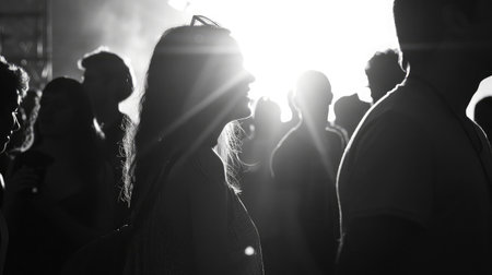 Silhouettes of People at Outdoors Music Festivalの素材