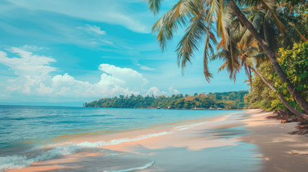 Tranquil beach scene. Exotic tropical beach landscape for background or wallpaper. Design of summer vacation holiday concept.の素材