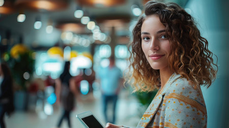 Business woman, tablet and portrait of a digital developer professional with team ready for work. Tech employee, company vision and web job of a female ready for information technology project