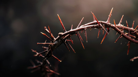 crown of thorns of Jesus on black background against window light with copy space, can be used for Christian background, Easter conceptの素材