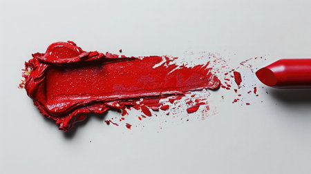 Red lipstick bullet smudged isolated on white with copy spaceの素材