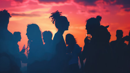 Silhouettes of People at Outdoors Music Festivalの素材