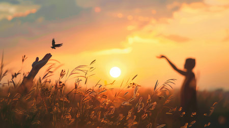 silhouette of helpping hand and hope concept and international day of peace.how can i help youの素材