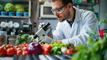 Food quality control expert inspecting specimens of groceries in the laboratoryの素材