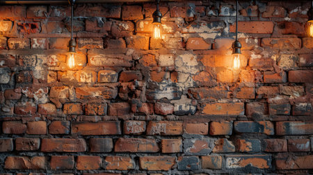 damaged brick wall with bulbsの素材