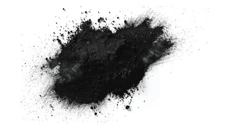 Black charcoal dust, gunpowder isolated on white background and texture, top viewの素材