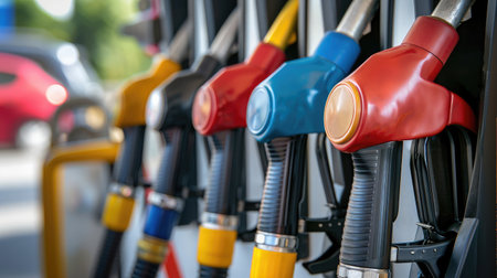 Gas pump nozzles in a service stationの素材