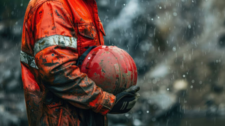 Worker holding his helmetの素材