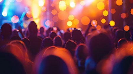 Crowd at concert and blurred stage lightsの素材