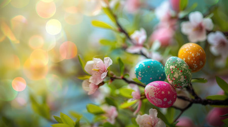 Ester background with colorful easter eggsの素材