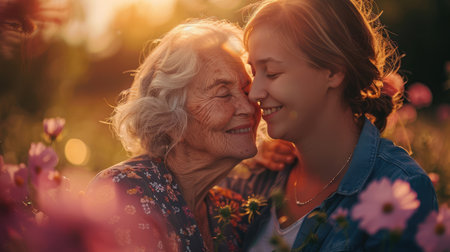 Happy senior woman enjoying in daughter's affection on Mother's day.の素材