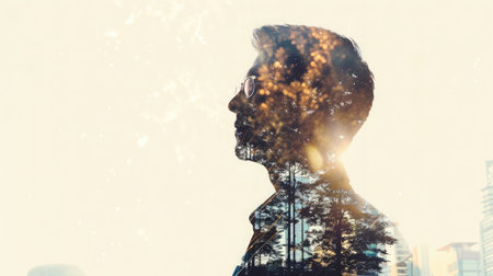 Double exposure concept with businessman silhouetteの素材