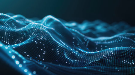 Abstract wave shape on a low-polygonal triangular background for design on the topic of cyberspace, big data, metaverse, network security, data transferの素材