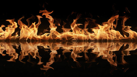 burning fire flame on black backgroundの素材