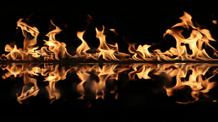 burning fire flame on black backgroundの素材