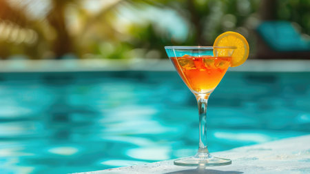 Cocktail glass near swimming poolの素材