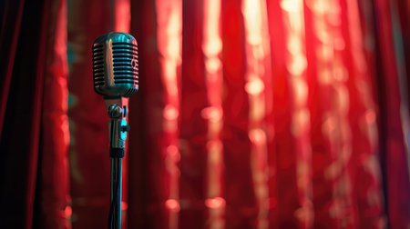 retro microphone and red curtainの素材