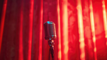 retro microphone and red curtainの素材