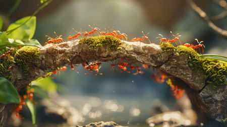 red ants building a bridgeの素材