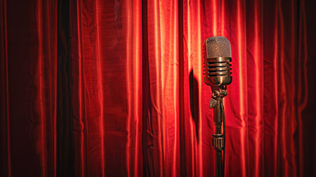 retro microphone and red curtainの素材
