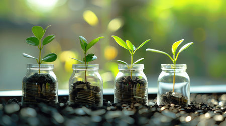 Plant Growing In Savings Coins - Investment And Interest Conceptの素材