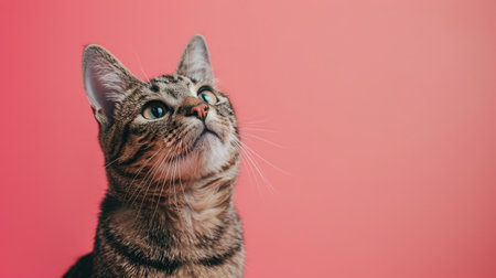studio headshot portrait cat smiling against a pink backgroundの素材
