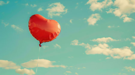 vintage heart balloon with colorful on blue sky concept of love in summer and valentine, wedding honeymoonの素材