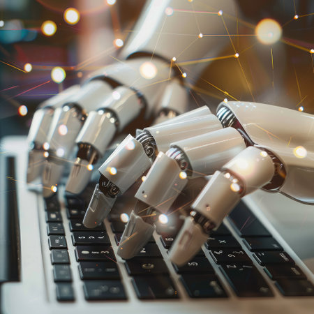 hand man using laptop for searching of technology smart open AI or artificial intelligence using an artificial intelligence chatbot developed. Jobの素材