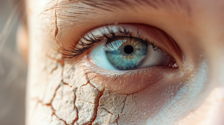 Close up of chapped, cracked face, dry skin problem with face disease beforeの素材