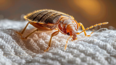 Bedbug Close up of Cimex hemipterus - bed bug on bed background , High quality photoの素材
