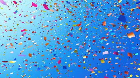 Colored confetti flying on blue backgroundの素材