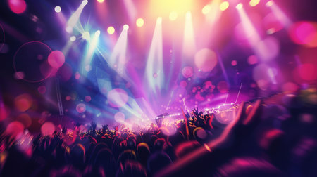 Crowd at concert and blurred stage lightsの素材